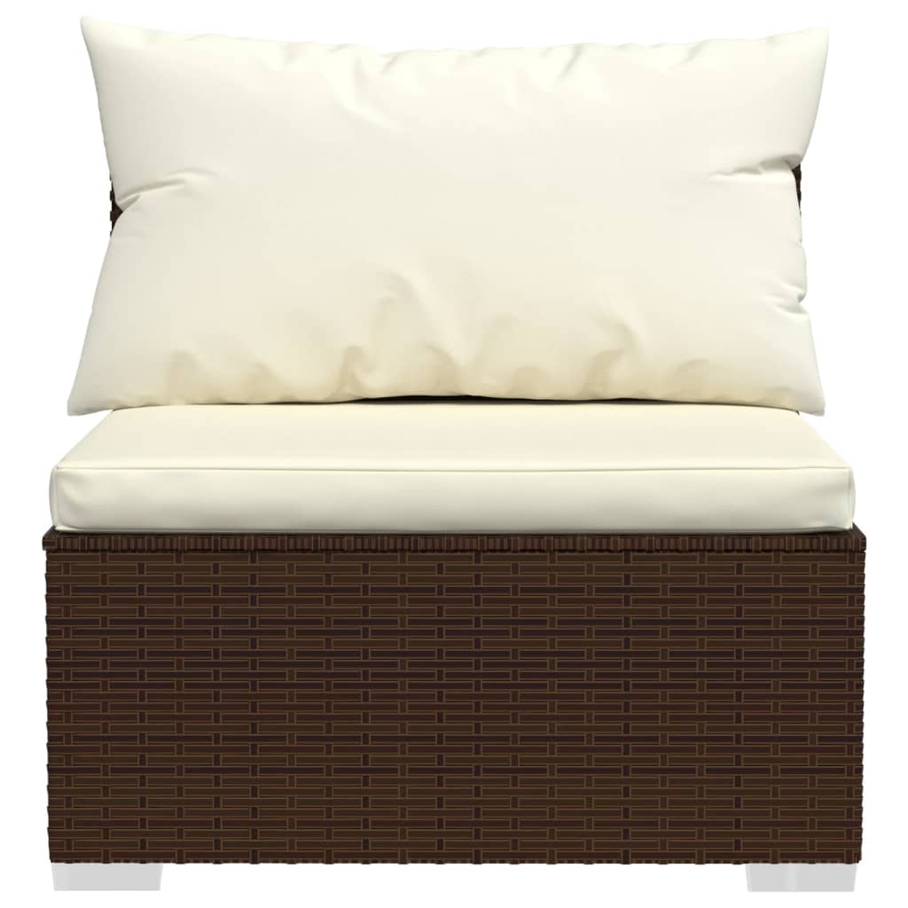 9-Delige Loungeset Met Kussens Poly Rattan Bruin 1 Bruin en crème 2x hoek + 7x midden