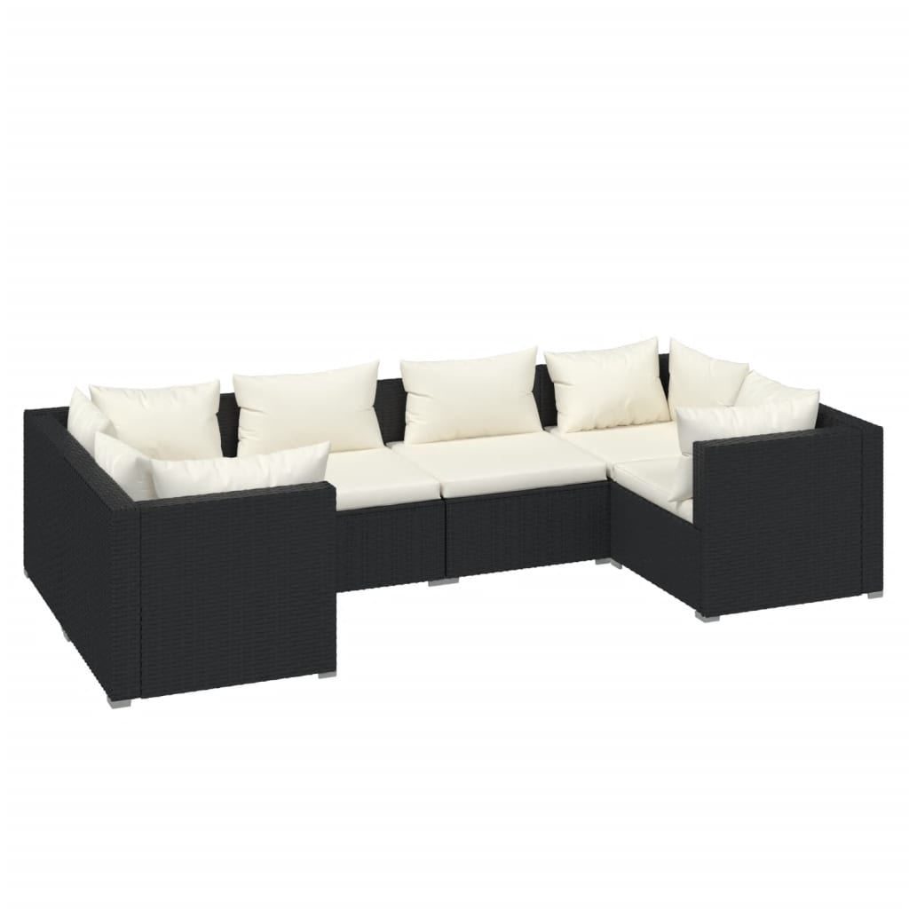 6-Delige Loungeset Met Kussens Poly Rattan Zwart 1 Zwart en crème 4x hoek + 2x midden