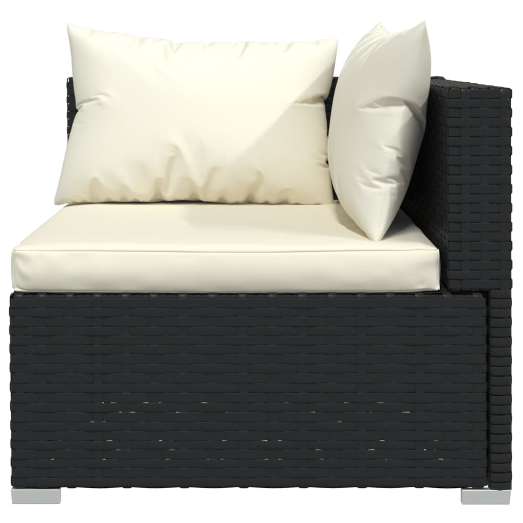 6-Delige Loungeset Met Kussens Poly Rattan Zwart 1 Zwart en crème 4x hoek + 2x midden