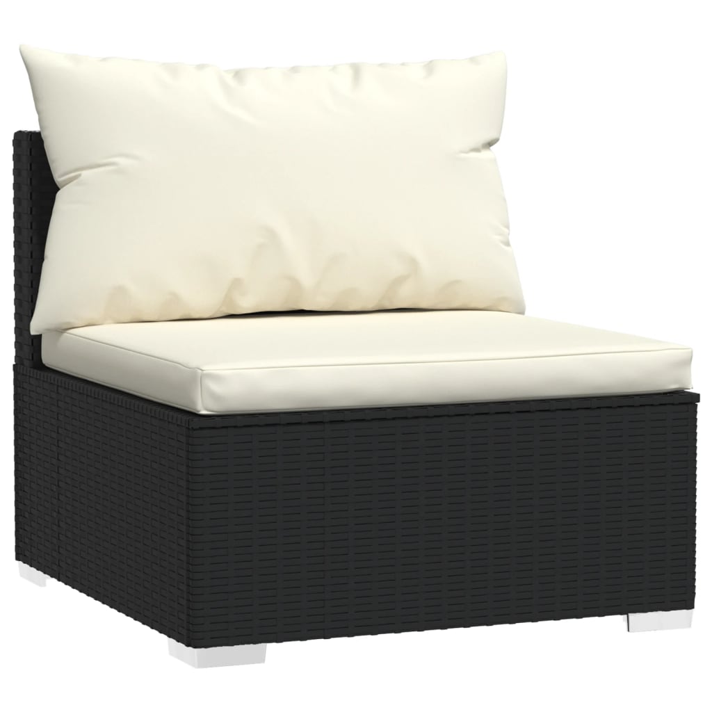 6-Delige Loungeset Met Kussens Poly Rattan Zwart 1 Zwart en crème 4x hoek + 2x midden