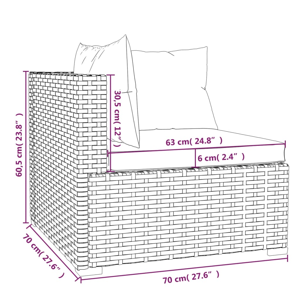 6-Delige Loungeset Met Kussens Poly Rattan Zwart 1 Zwart en crème 4x hoek + 2x midden