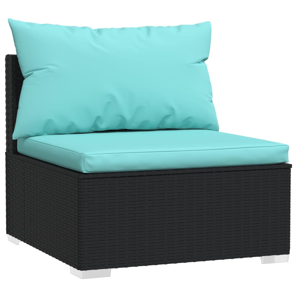 6-Delige Loungeset Met Kussens Poly Rattan Zwart 1 Zwart en blauw 4x hoek + 2x midden