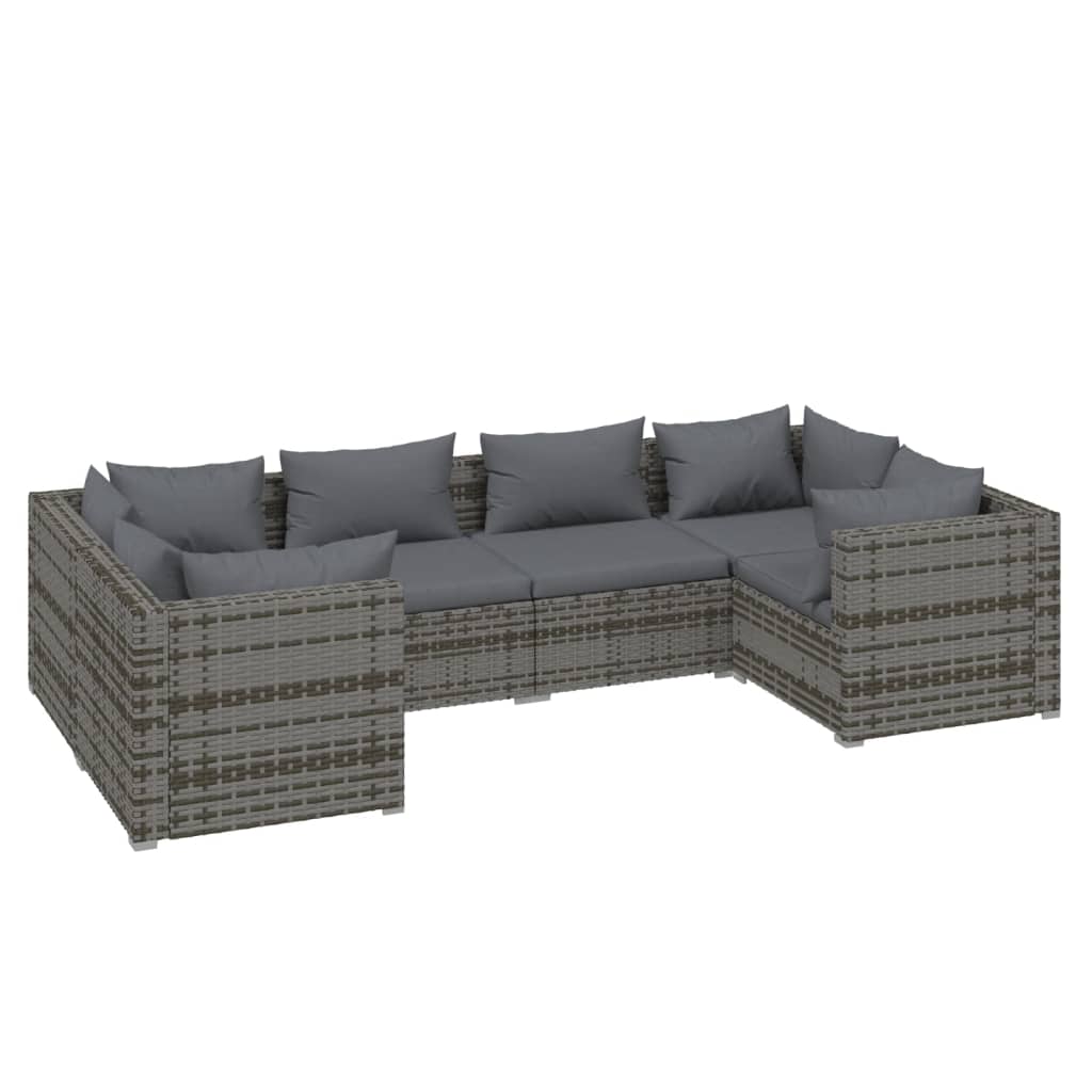 6-Delige Loungeset Met Kussens Poly Rattan Grijs 1 Grijs en antraciet 4x hoek + 2x midden