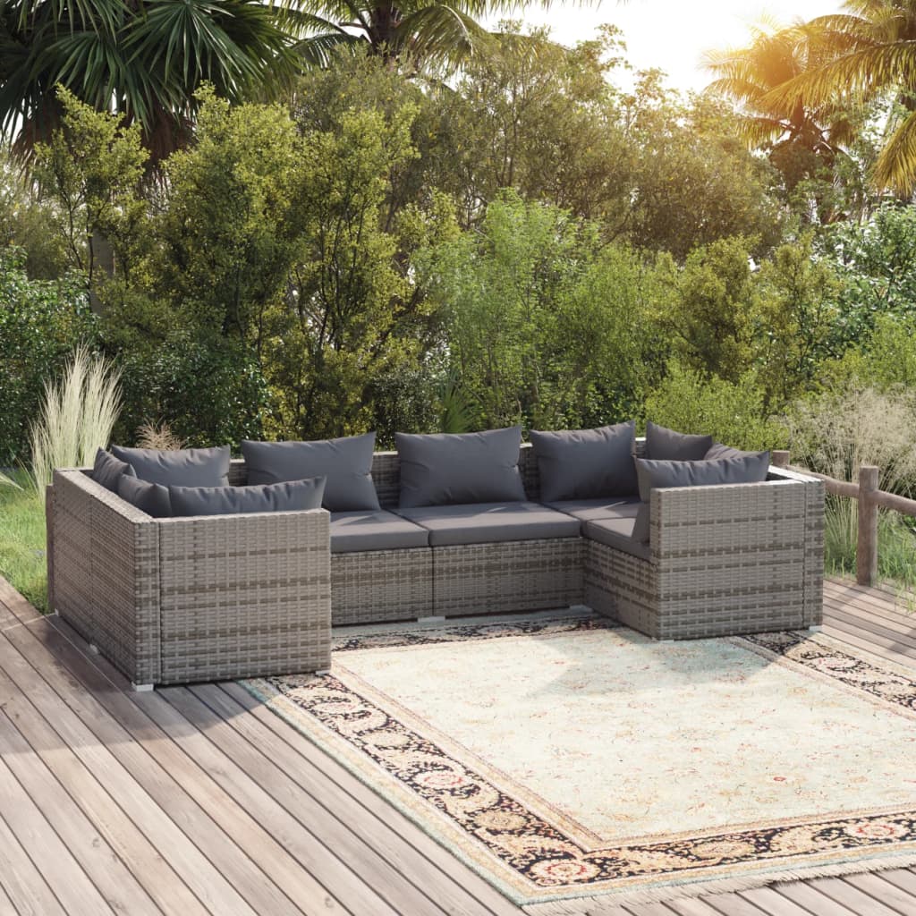 6-Delige Loungeset Met Kussens Poly Rattan Grijs 1 Grijs en antraciet 4x hoek + 2x midden