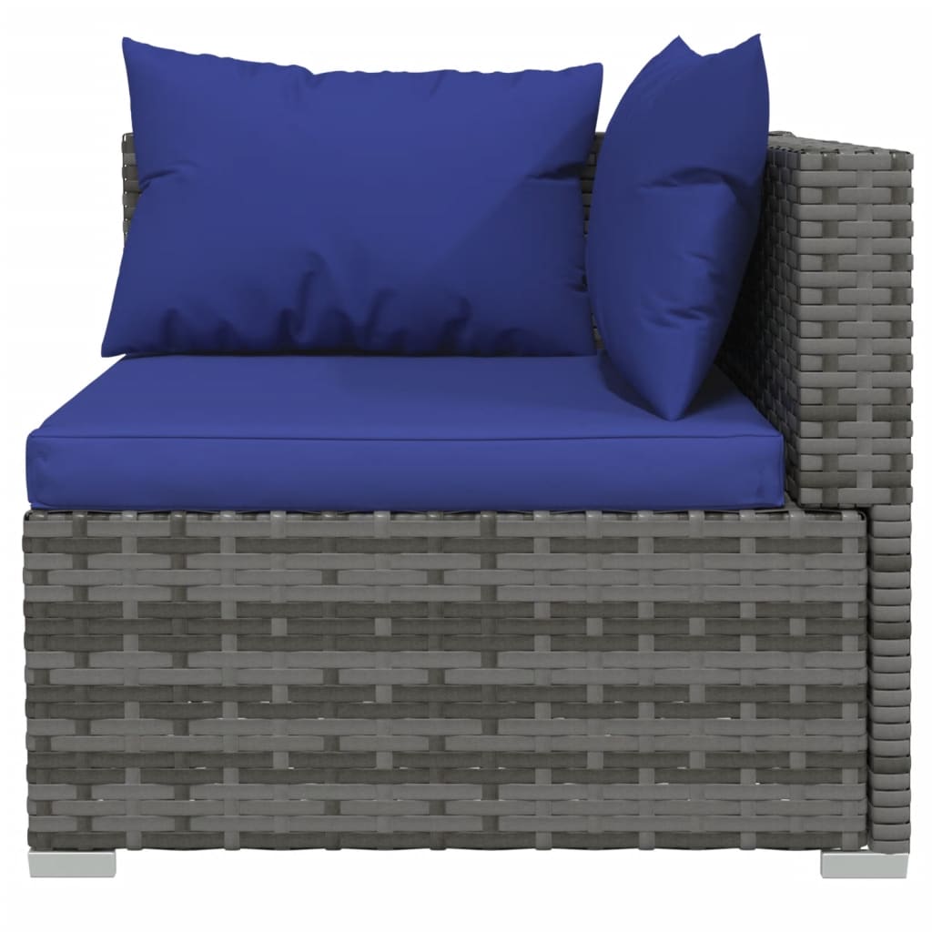 6-Delige Loungeset Met Kussens Poly Rattan Grijs 1 Grijs en donkerblauw 4x hoek + 2x midden