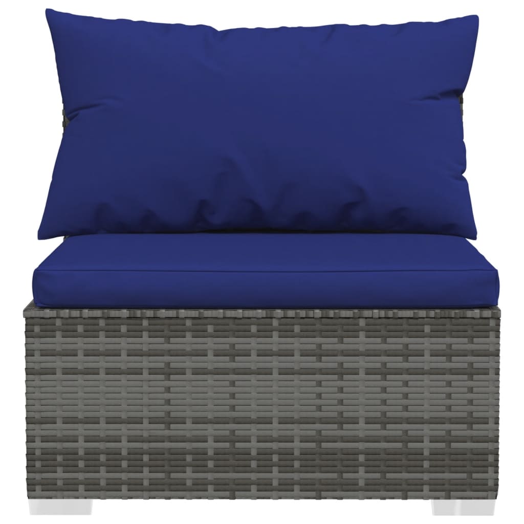 6-Delige Loungeset Met Kussens Poly Rattan Grijs 1 Grijs en donkerblauw 4x hoek + 2x midden