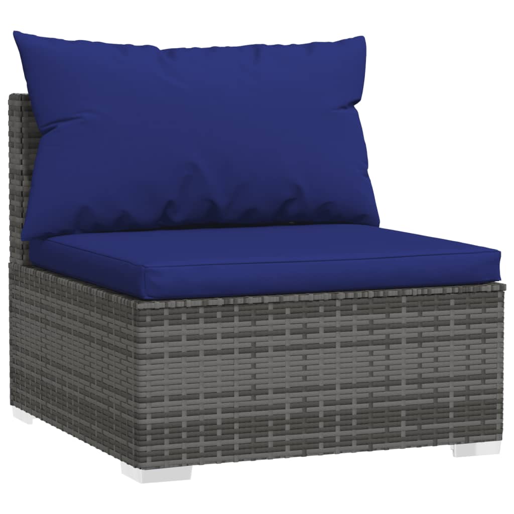 6-Delige Loungeset Met Kussens Poly Rattan Grijs 1 Grijs en donkerblauw 4x hoek + 2x midden