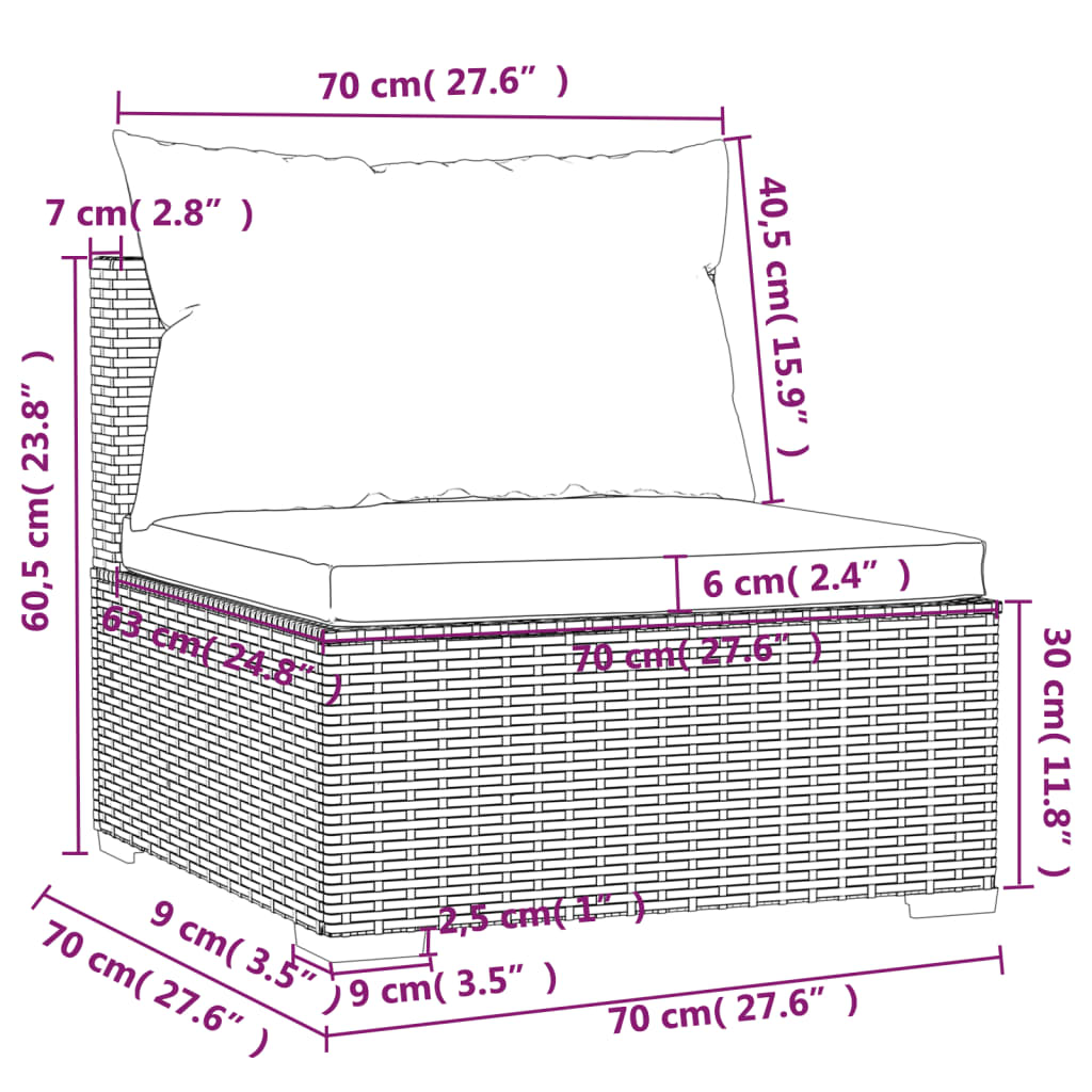 9-Delige Loungeset Met Kussens Poly Rattan Bruin 1 Bruin en kaneelrood 2x hoek + 5x midden + 2x voetensteun