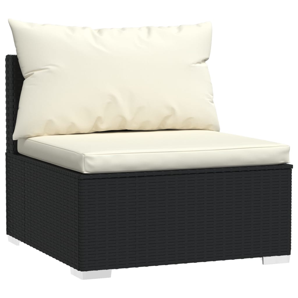 8-Delige Loungeset Met Kussens Poly Rattan Zwart 1 Zwart en crème 6x hoek + 2x midden