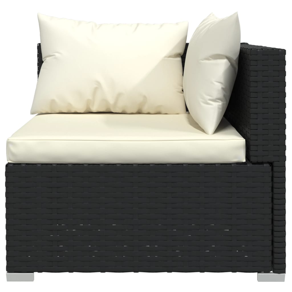 8-Delige Loungeset Met Kussens Poly Rattan Zwart 1 Zwart en crème 6x hoek + 2x midden