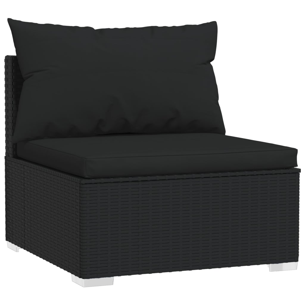 8-Delige Loungeset Met Kussens Poly Rattan Zwart 1 6x hoek + 2x midden