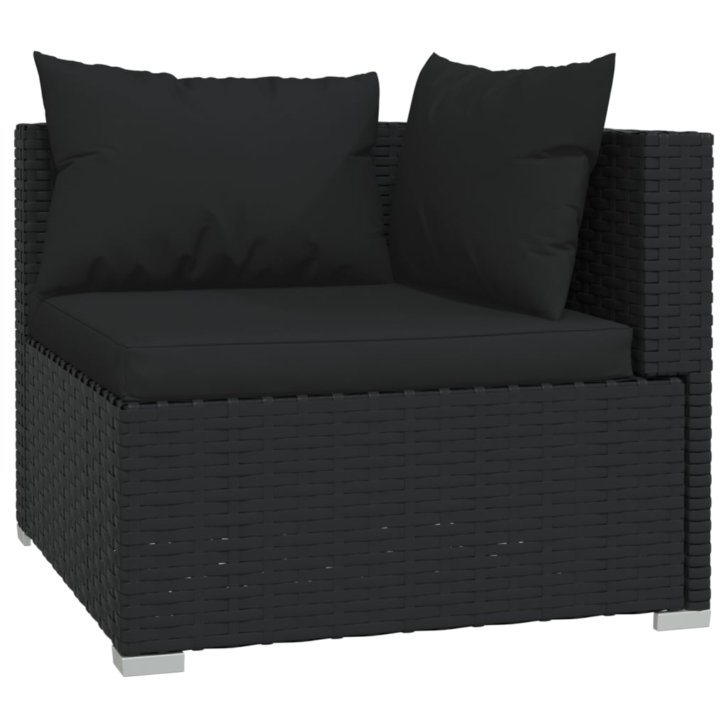 8-Delige Loungeset Met Kussens Poly Rattan Zwart 1 6x hoek + 2x midden