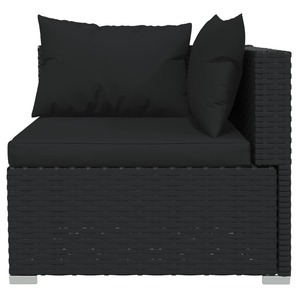 8-Delige Loungeset Met Kussens Poly Rattan Zwart 1 6x hoek + 2x midden