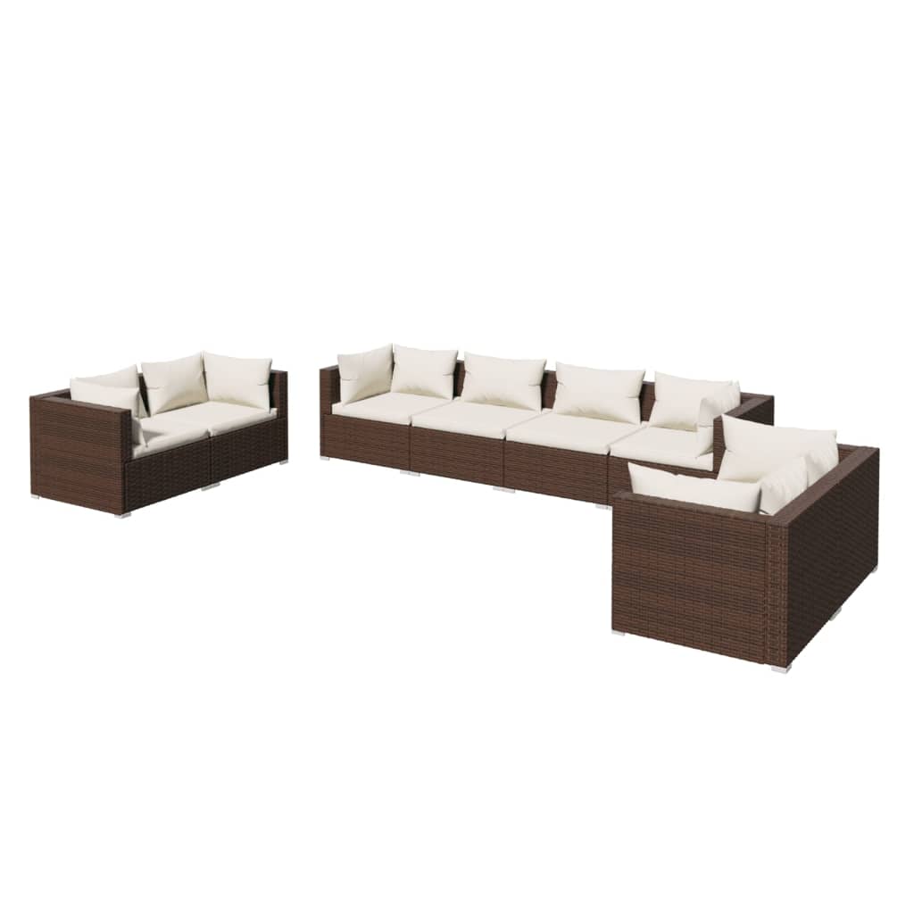 8-Delige Loungeset Met Kussens Poly Rattan Bruin 1 Bruin en crème 6x hoek + 2x midden