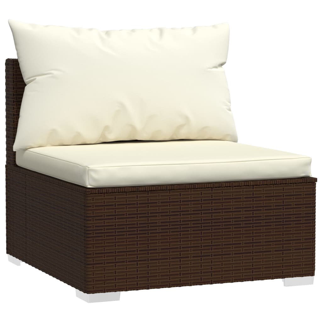 8-Delige Loungeset Met Kussens Poly Rattan Bruin 1 Bruin en crème 6x hoek + 2x midden