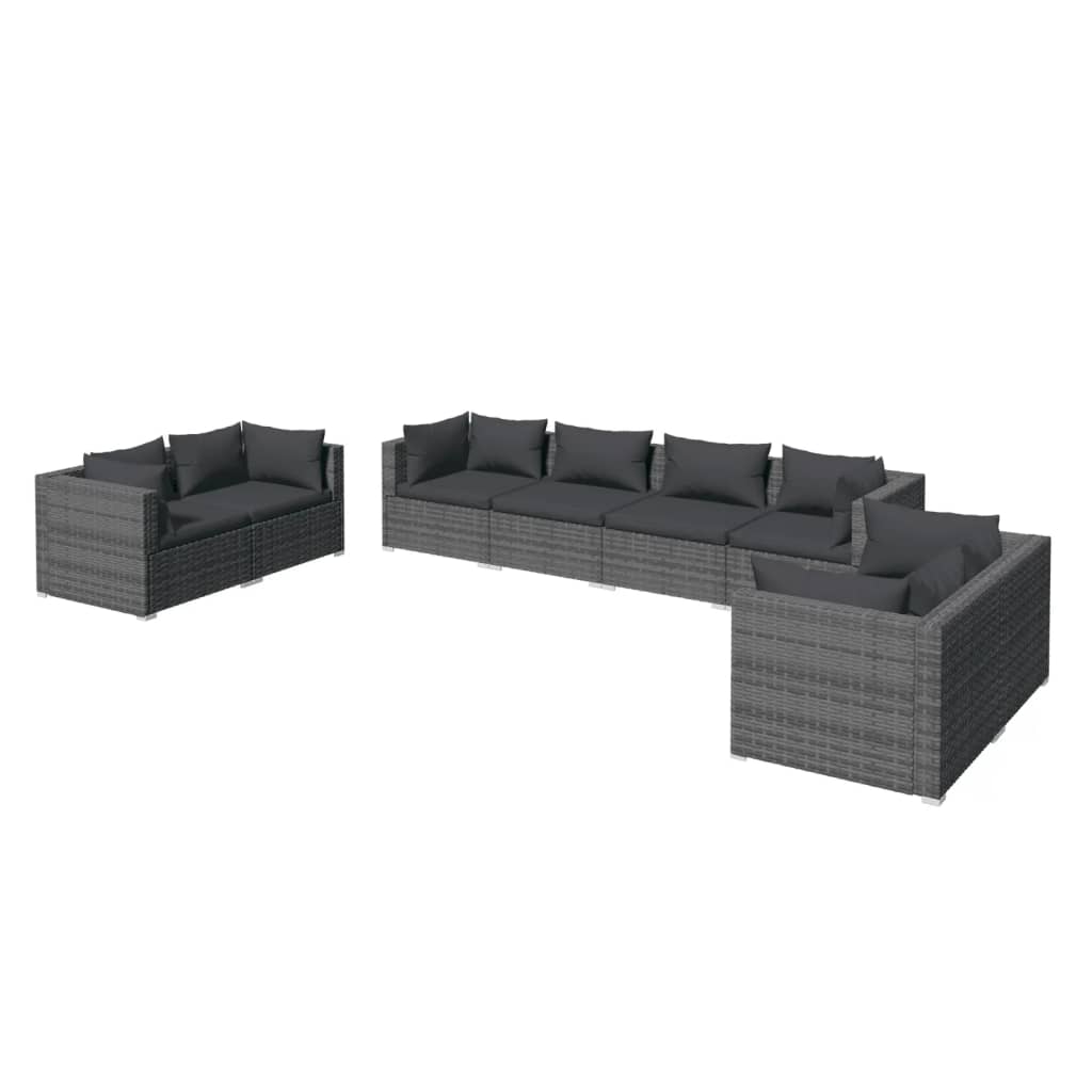 8-Delige Loungeset Met Kussens Poly Rattan Grijs 1 Grijs en antraciet 6x hoek + 2x midden