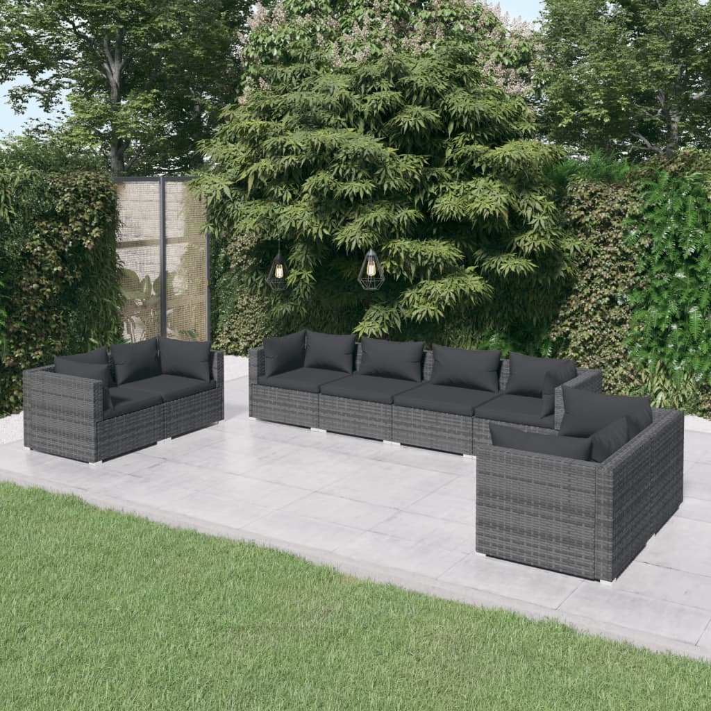 8-Delige Loungeset Met Kussens Poly Rattan Grijs 1 Grijs en antraciet 6x hoek + 2x midden