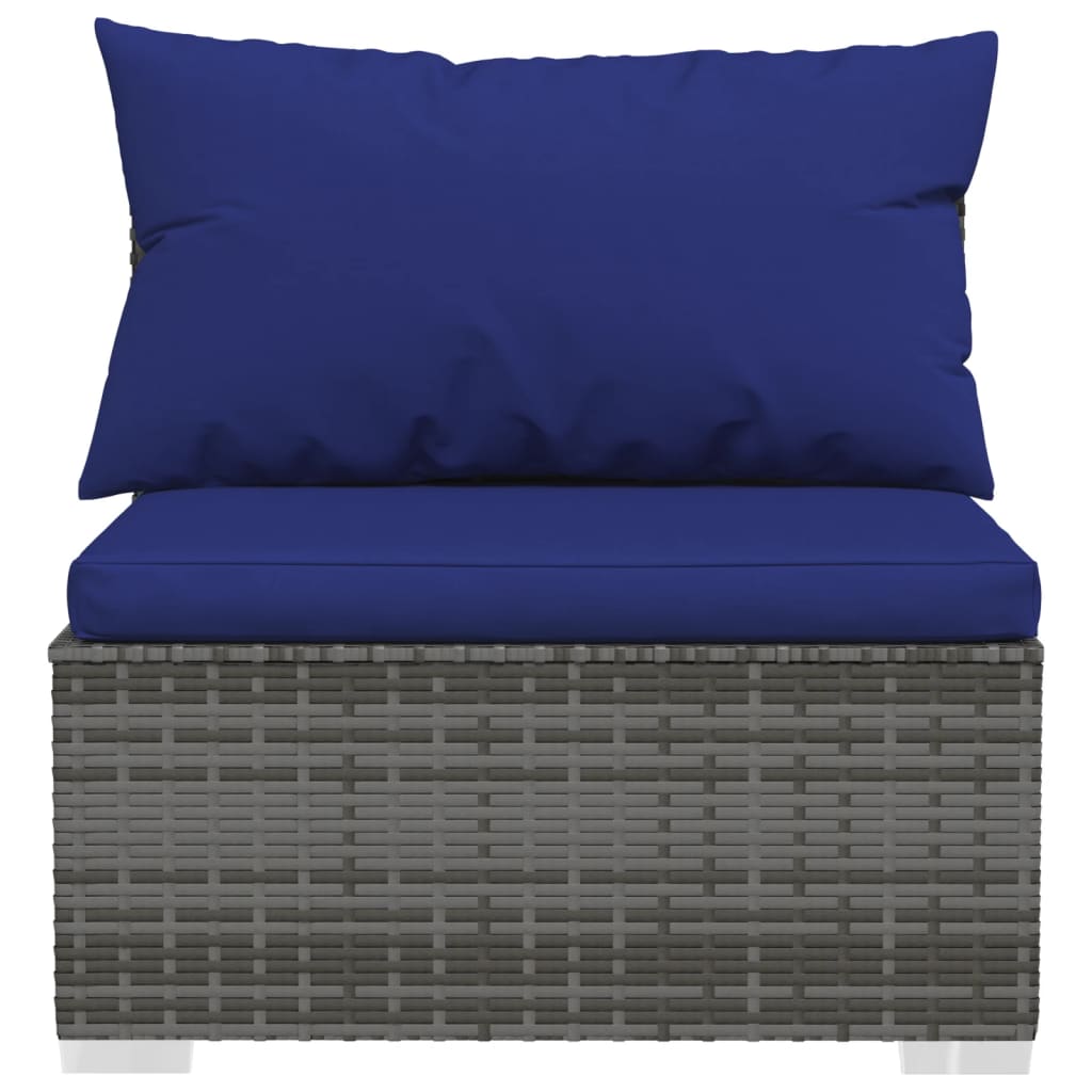 8-Delige Loungeset Met Kussens Poly Rattan Grijs 1 Grijs en donkerblauw 6x hoek + 2x midden