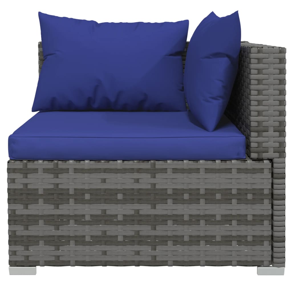 8-Delige Loungeset Met Kussens Poly Rattan Grijs 1 Grijs en donkerblauw 6x hoek + 2x midden