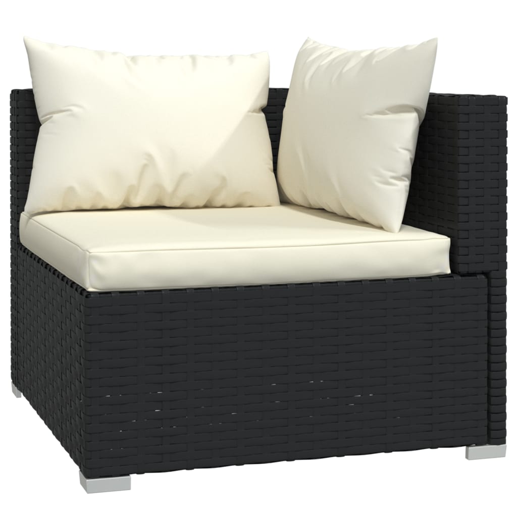 9-Delige Loungeset Met Kussens Poly Rattan Zwart 1 Zwart en crème 6x hoek + 2x midden + Tafel