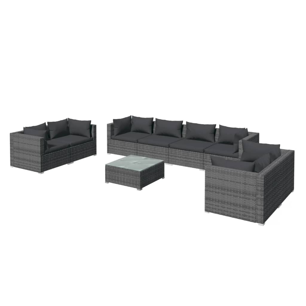 9-Delige Loungeset Met Kussens Poly Rattan Grijs 1 Grijs en antraciet 6x hoek + 2x midden + Tafel