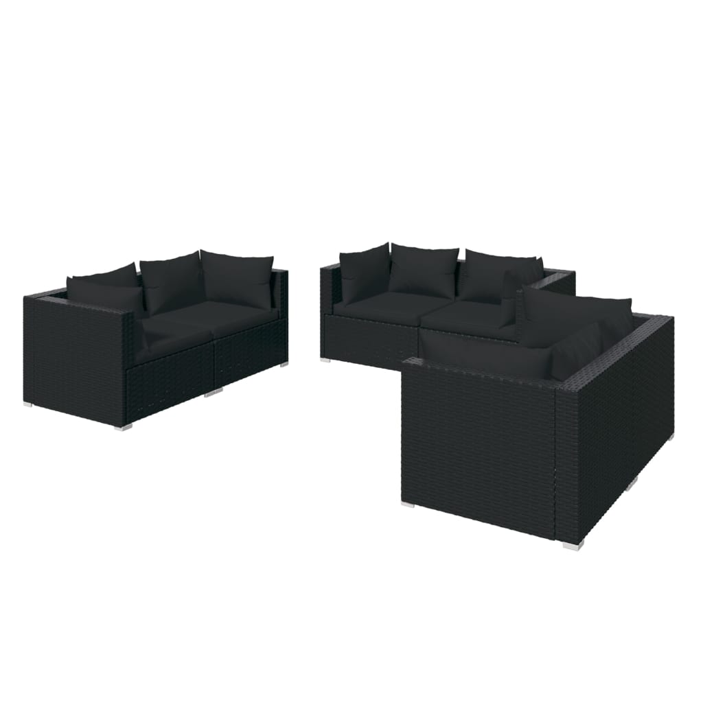 6-Delige Loungeset Met Kussens Poly Rattan Zwart 1 6x hoek