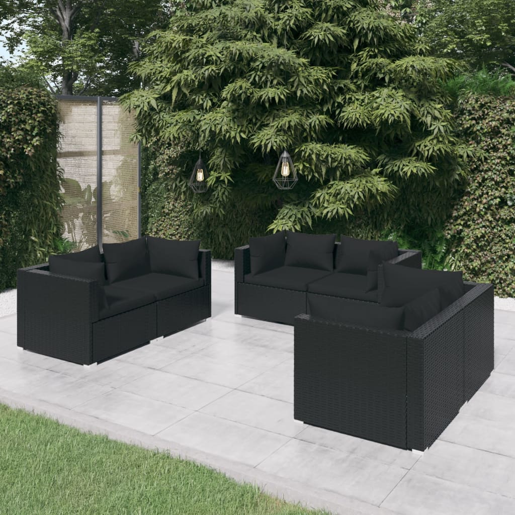 6-Delige Loungeset Met Kussens Poly Rattan Zwart 1 6x hoek