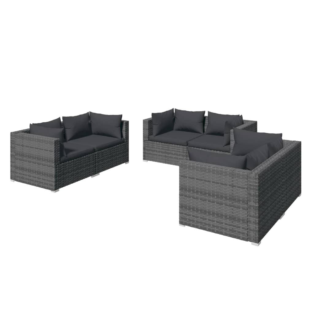 6-Delige Loungeset Met Kussens Poly Rattan Grijs 1 Grijs en antraciet 6x hoek