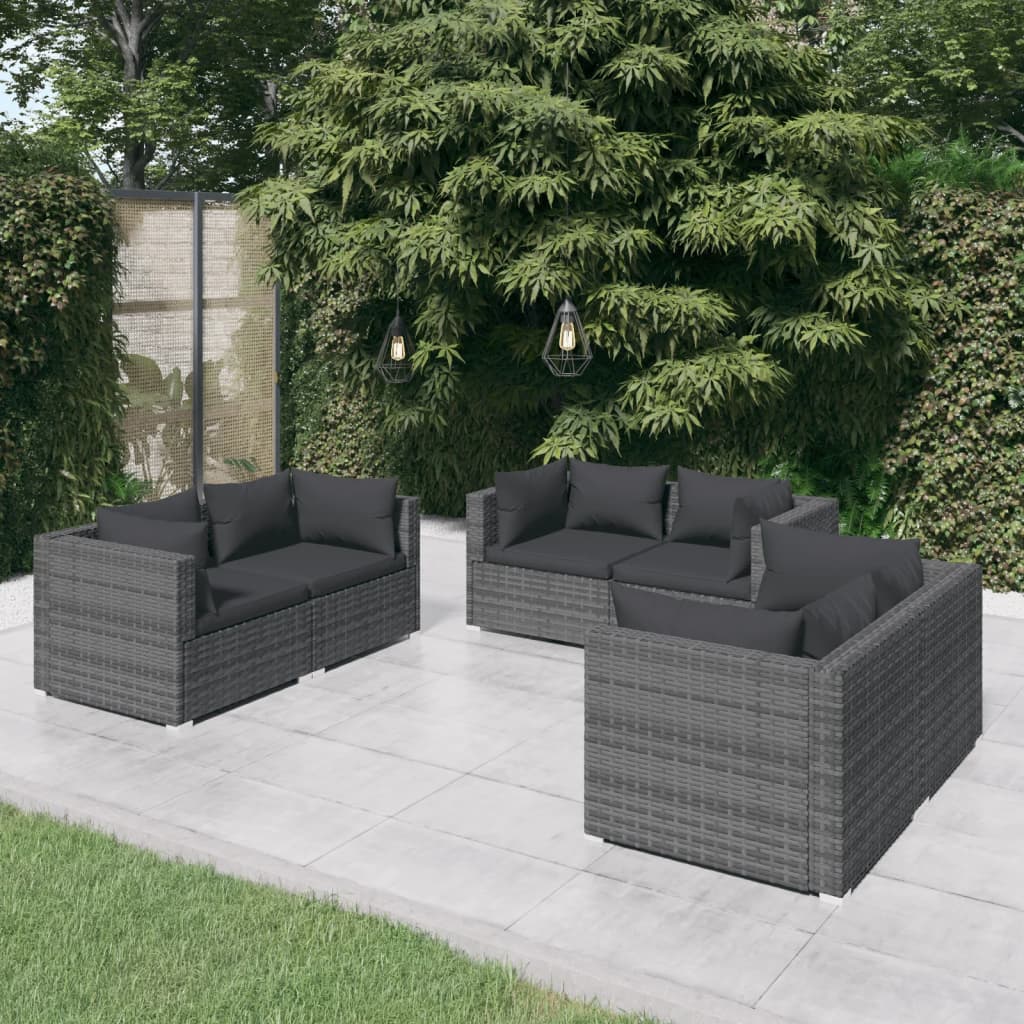 6-Delige Loungeset Met Kussens Poly Rattan Grijs 1 Grijs en antraciet 6x hoek