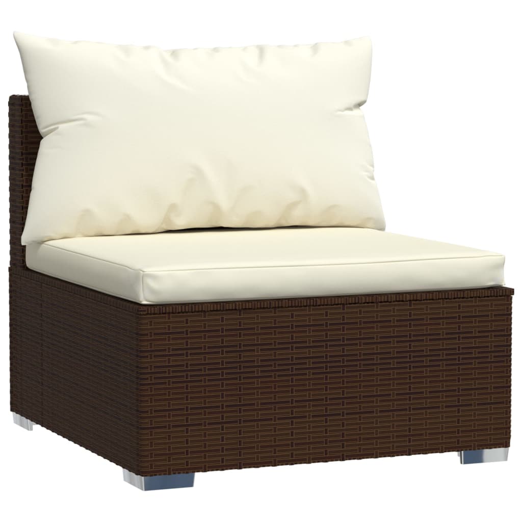 9-Delige Loungeset Met Kussens Poly Rattan Bruin 1 Bruin en crème 3x hoek + 6x midden