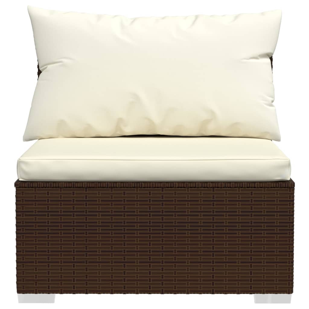 9-Delige Loungeset Met Kussens Poly Rattan Bruin 1 Bruin en crème 4x hoek + 5x midden