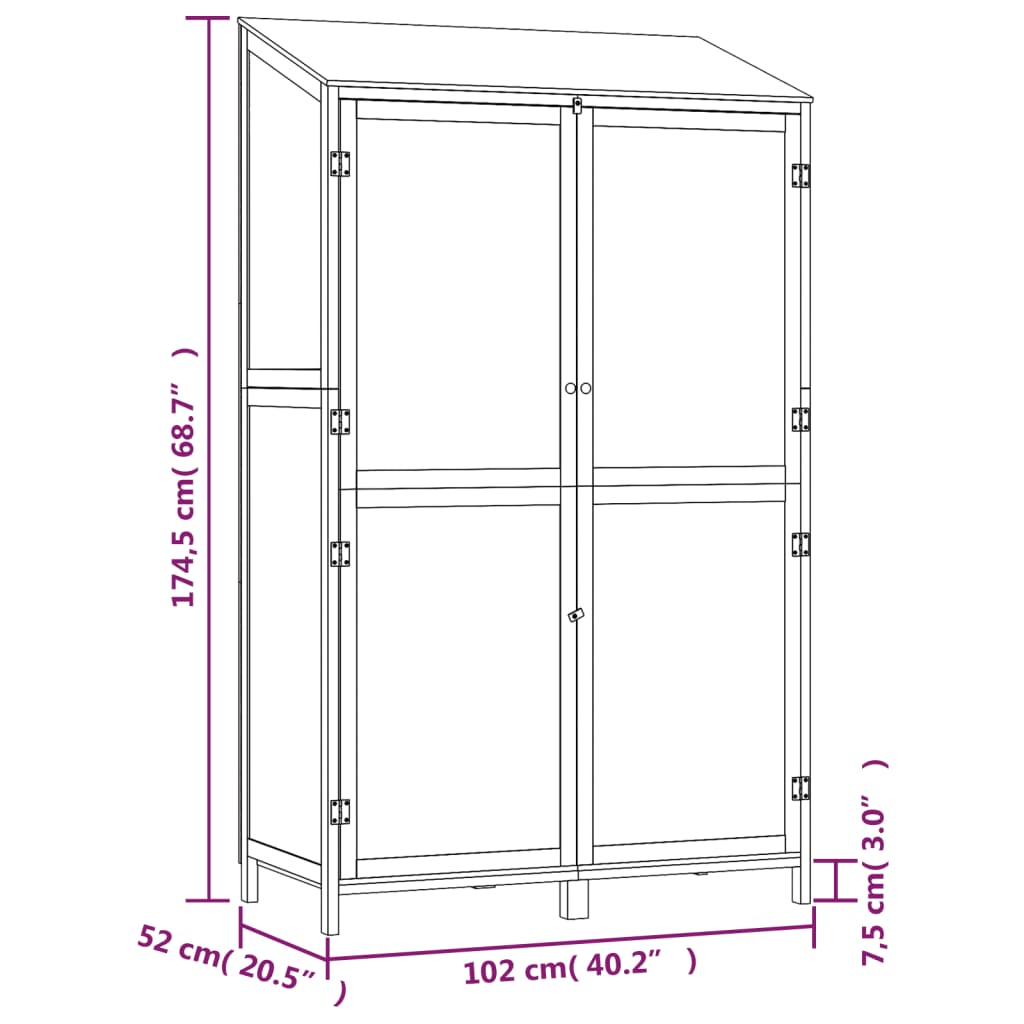 Tuinschuur 102x52x174,5 cm massief vurenhout wit