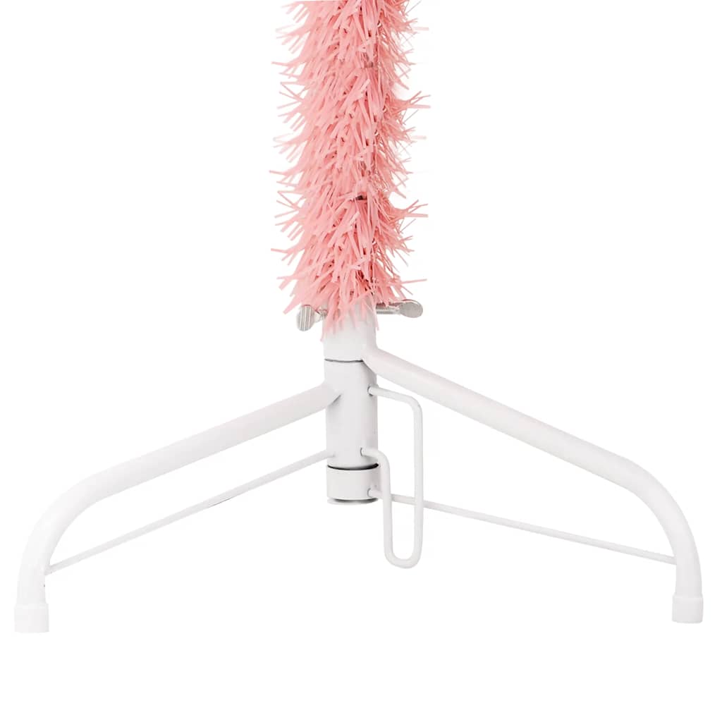 Kunstkerstboom half met standaard smal 120 cm roze