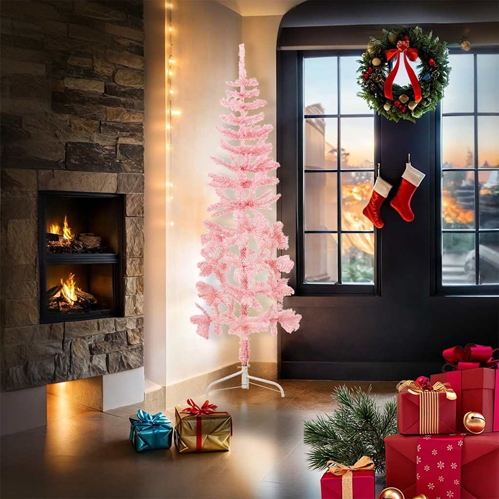 Kunstkerstboom half met standaard smal 180 cm roze