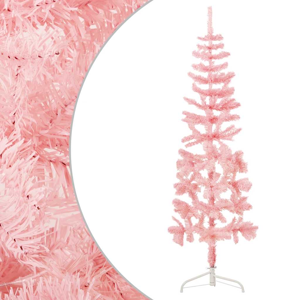 Kunstkerstboom half met standaard smal 180 cm roze