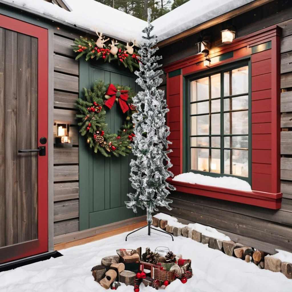 Kunstkerstboom half met sneeuw smal 240 cm