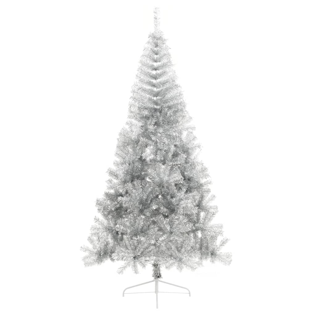 Kunstkerstboom half met standaard 210 cm PET zilverkleurig