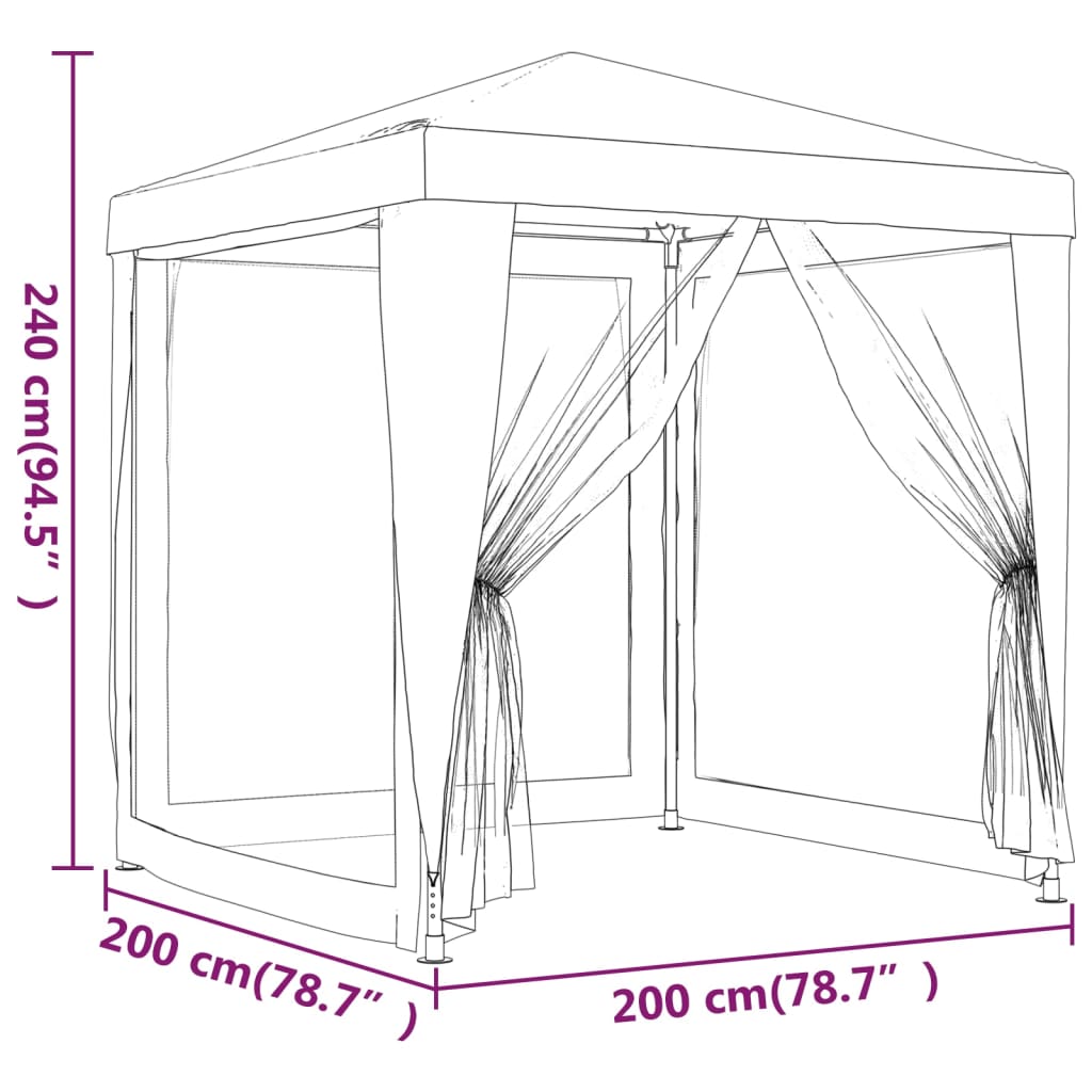 Partytent met 4 mesh zijwanden 2x2 m HDPE blauw