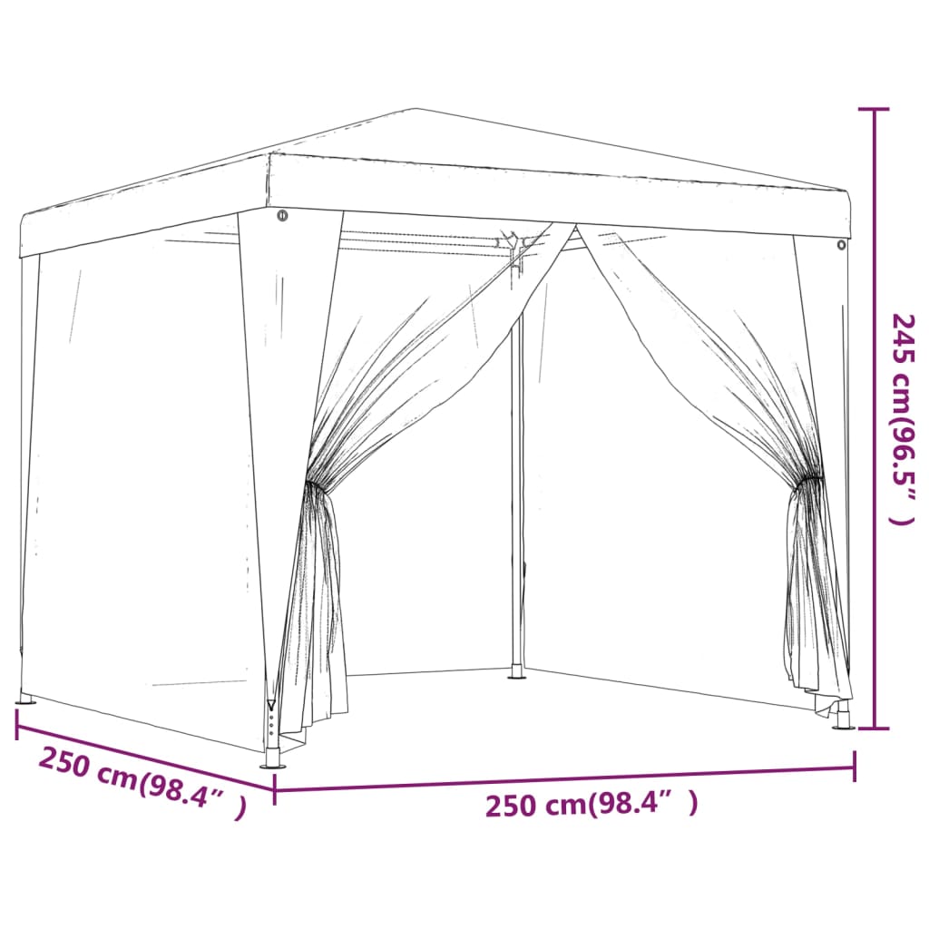 Partytent met 4 mesh zijwanden 2,5x2,5 m HDPE rood