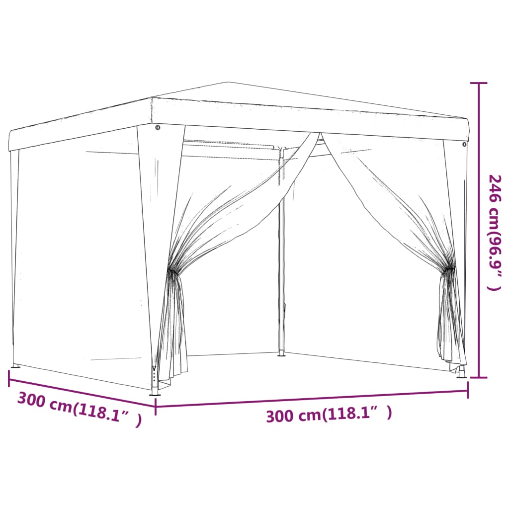 Partytent met 4 mesh zijwanden 3x3 m HDPE blauw