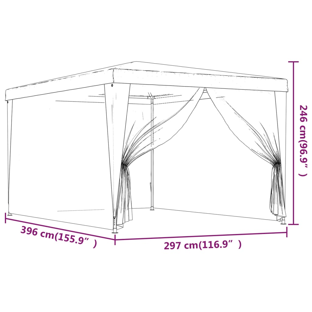 Partytent met 4 mesh zijwanden 3x4 m HDPE rood