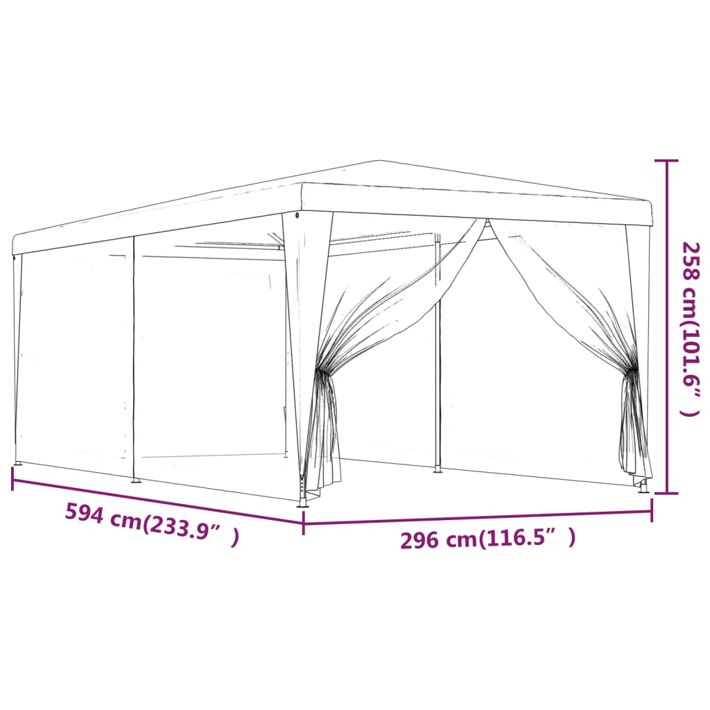 Partytent met 6 mesh zijwanden 3x6 m HDPE antracietkleurig