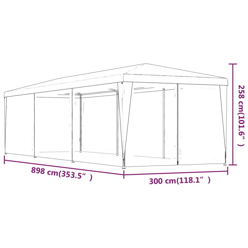 Partytent met 8 mesh zijwanden 3x9 m HDPE groen