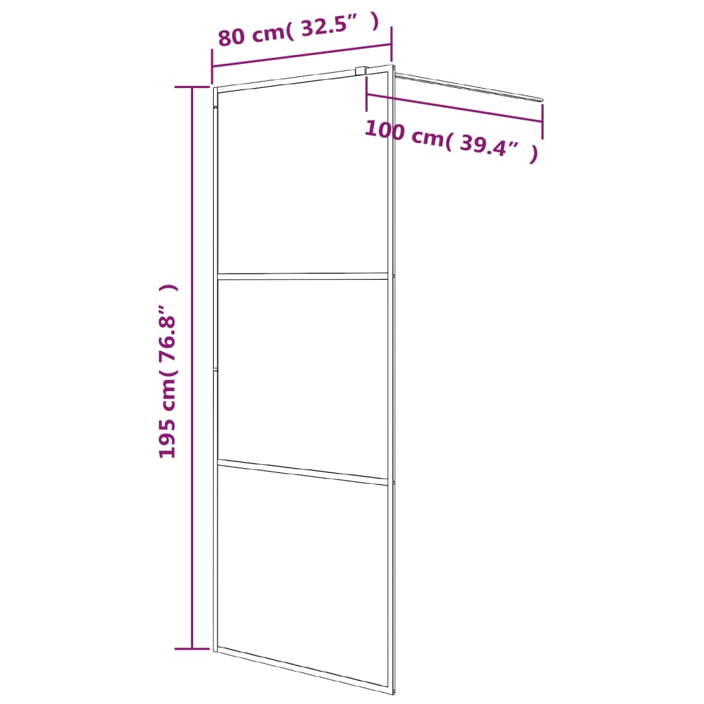 Inloopdouchewand 80X195 Cm Halfmat Esg-Glas Zwart 80 x 195 cm