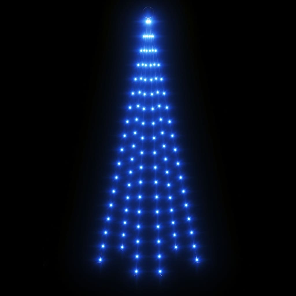 Vlaggenmast kerstboom 108 LED's blauw 180 cm