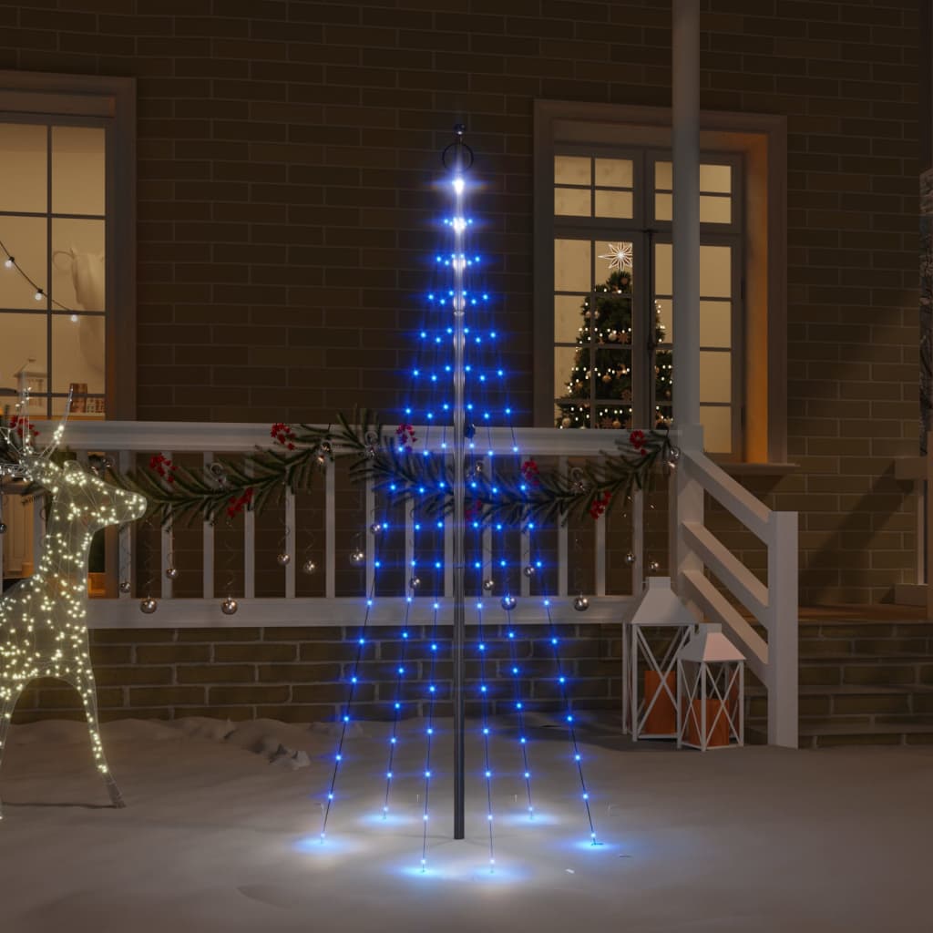 Vlaggenmast kerstboom 108 LED's blauw 180 cm