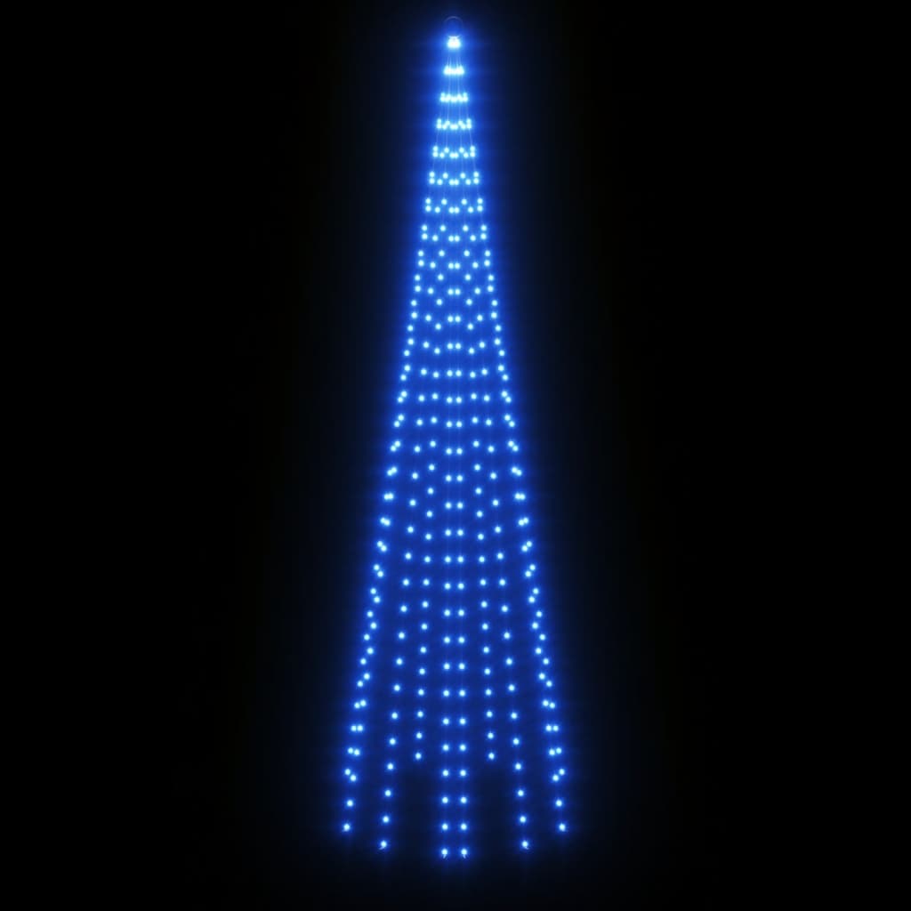 Vlaggenmast kerstboom 310 LED's blauw 300 cm