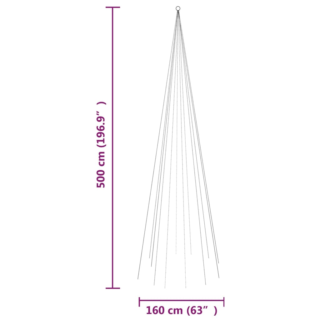 Vlaggenmast kerstboom 732 LED's warmwit 500 cm