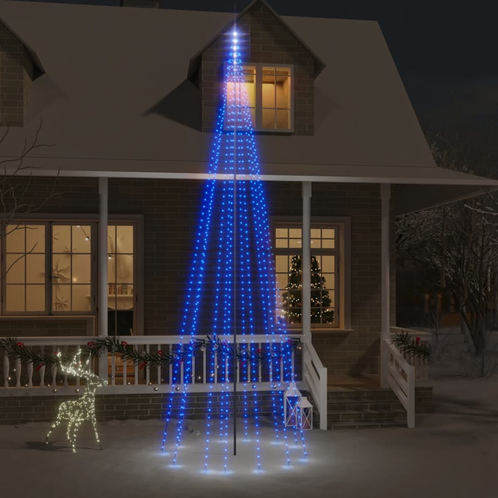 Vlaggenmast kerstboom 732 LED's blauw 500 cm