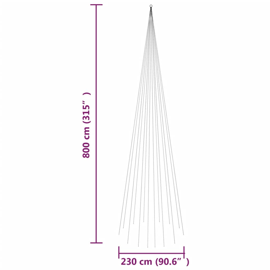 Vlaggenmast kerstboom 1134 LED's warmwit 800 cm